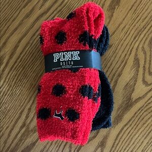 NWT PINK Victoria's Secret Cozy Red Polka Dot and Black Sock Set